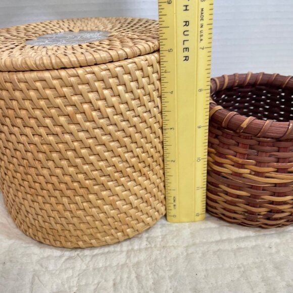 Set Of 2 Rustic Woven Baskets & Scarecrow Planter Figurine with Wagon - Handcraf - Picture 13 of 16